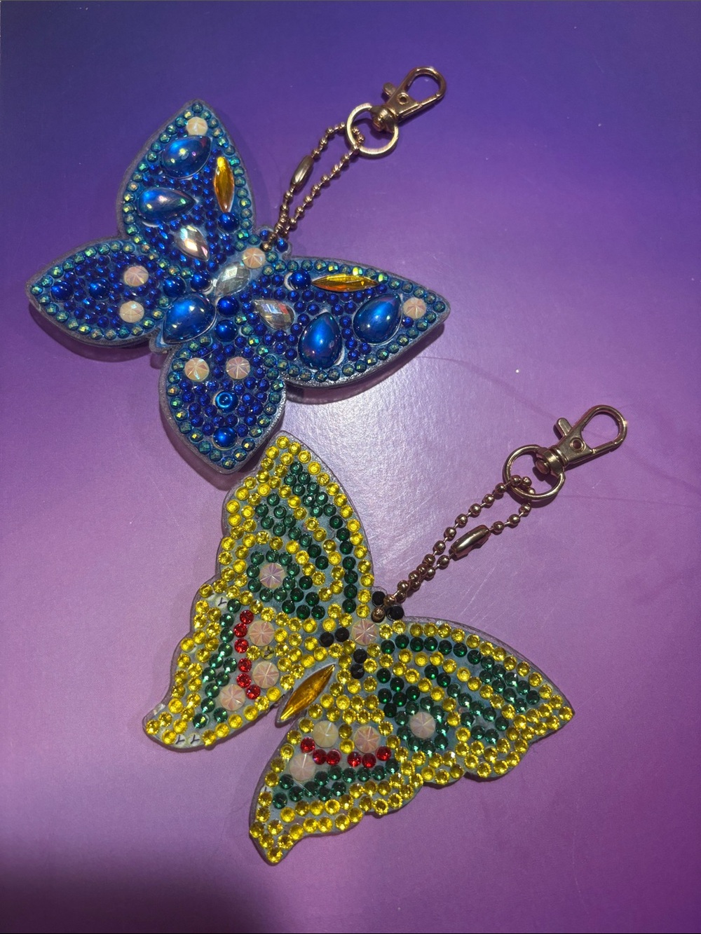 Blue and Yellow Rhinestone Butterfly Keychain Pair